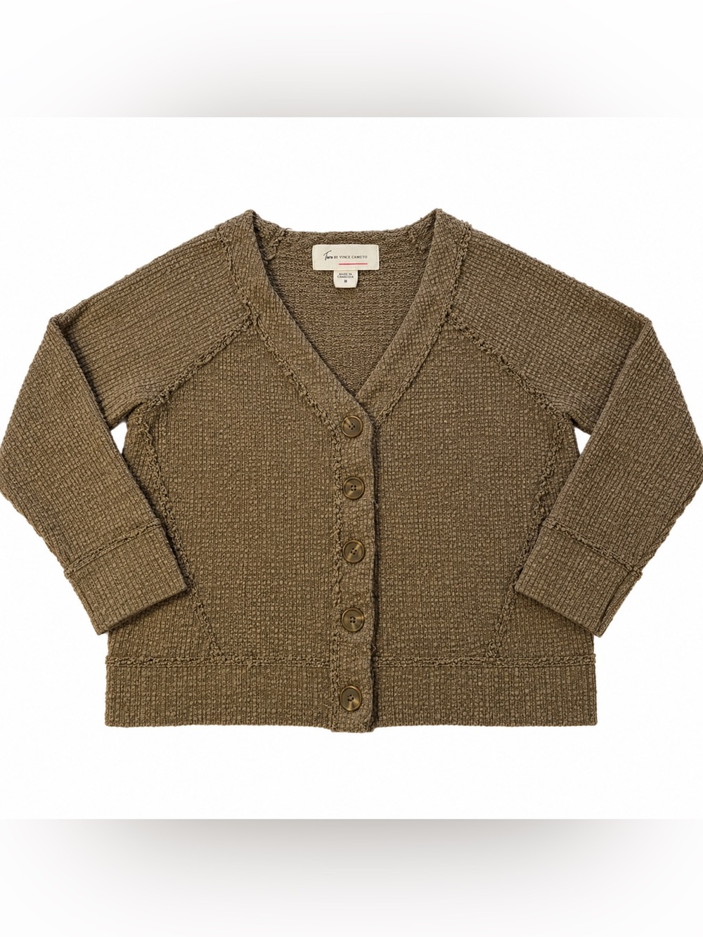 Vince Camuto Olive Brown Button-Up V-Neck Cardigan size medium